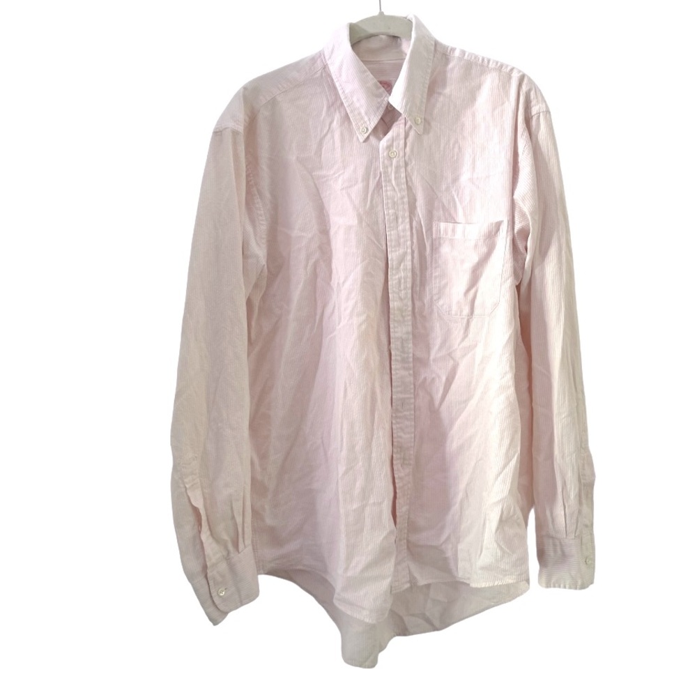 Brooks Brothers Pink & White Seersucker Striped Button Front Shirt 16 SL